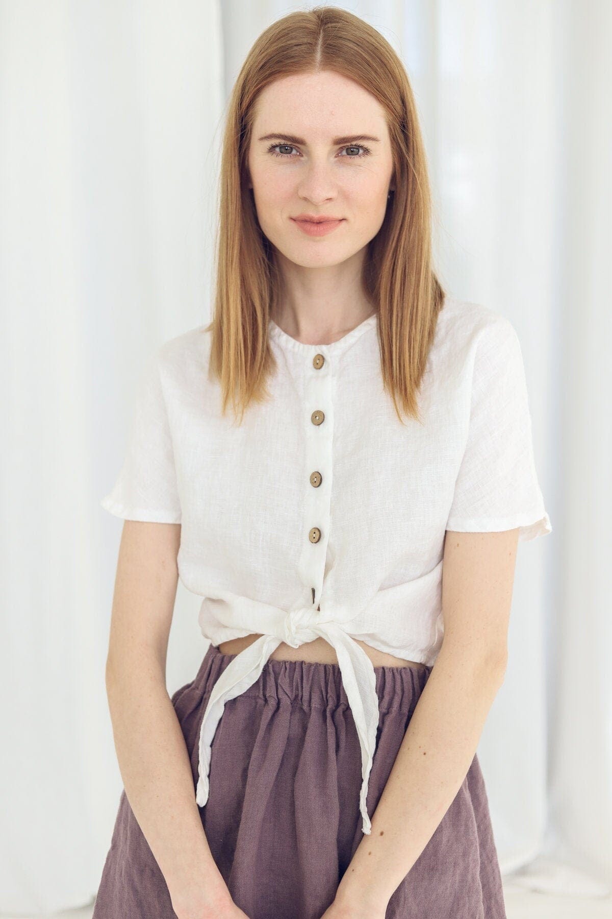 Front Knot Linen Blouse Old Linen Mill 