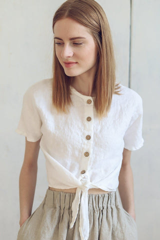 Front Knot Linen Blouse Old Linen Mill 
