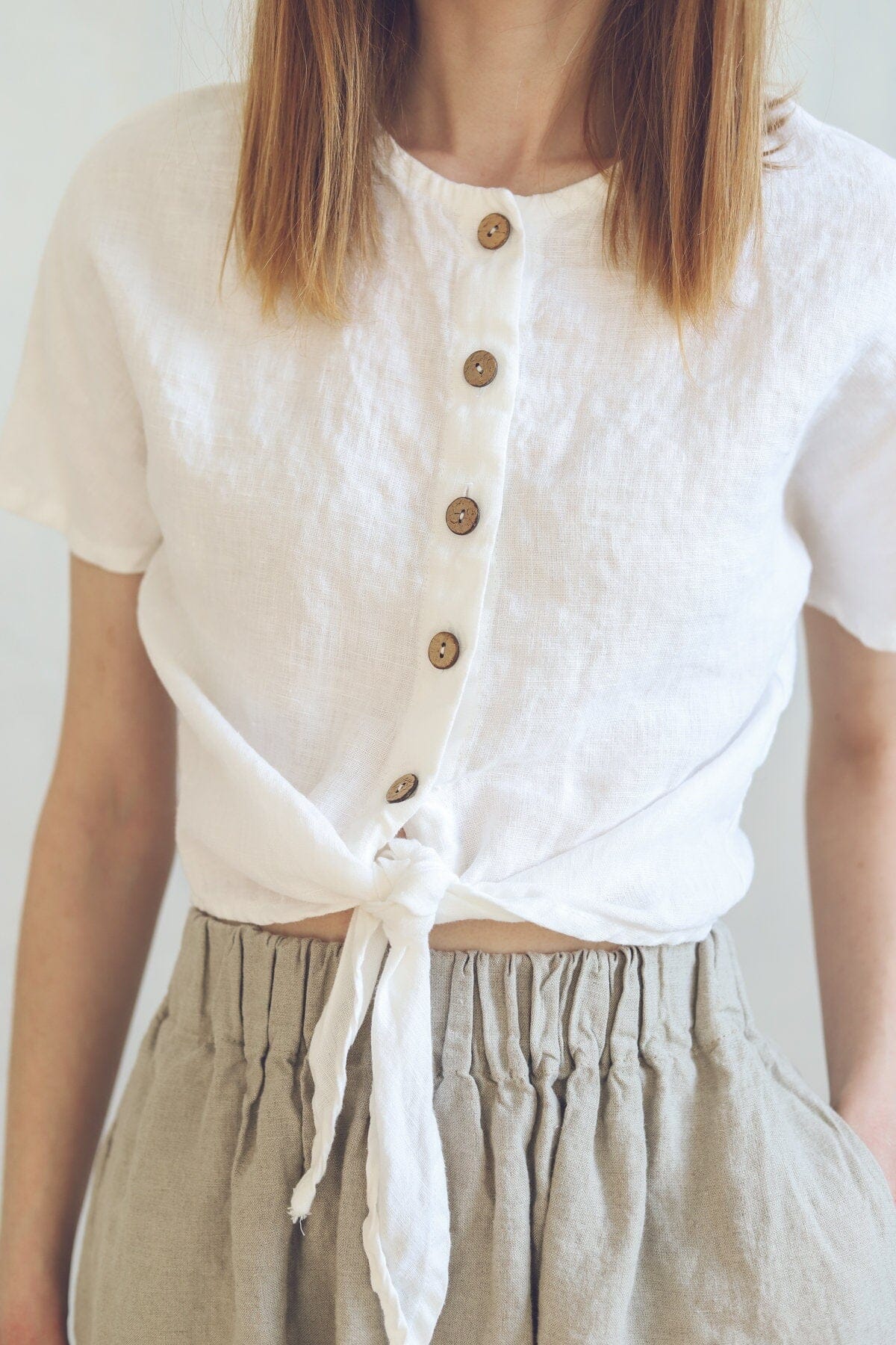 Front Knot Linen Blouse Old Linen Mill 