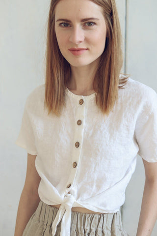 Front Knot Linen Blouse Old Linen Mill 