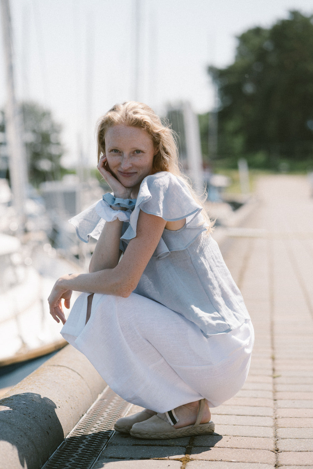 Soft gauze linen blouse with flowy short sleeves styled for a chic summer look