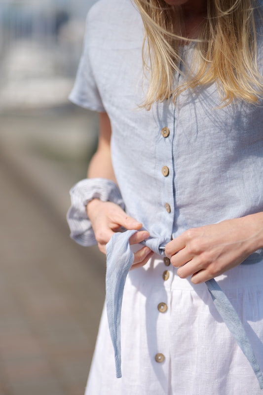 Gauze Linen Tie-Front Summer Top with front bow