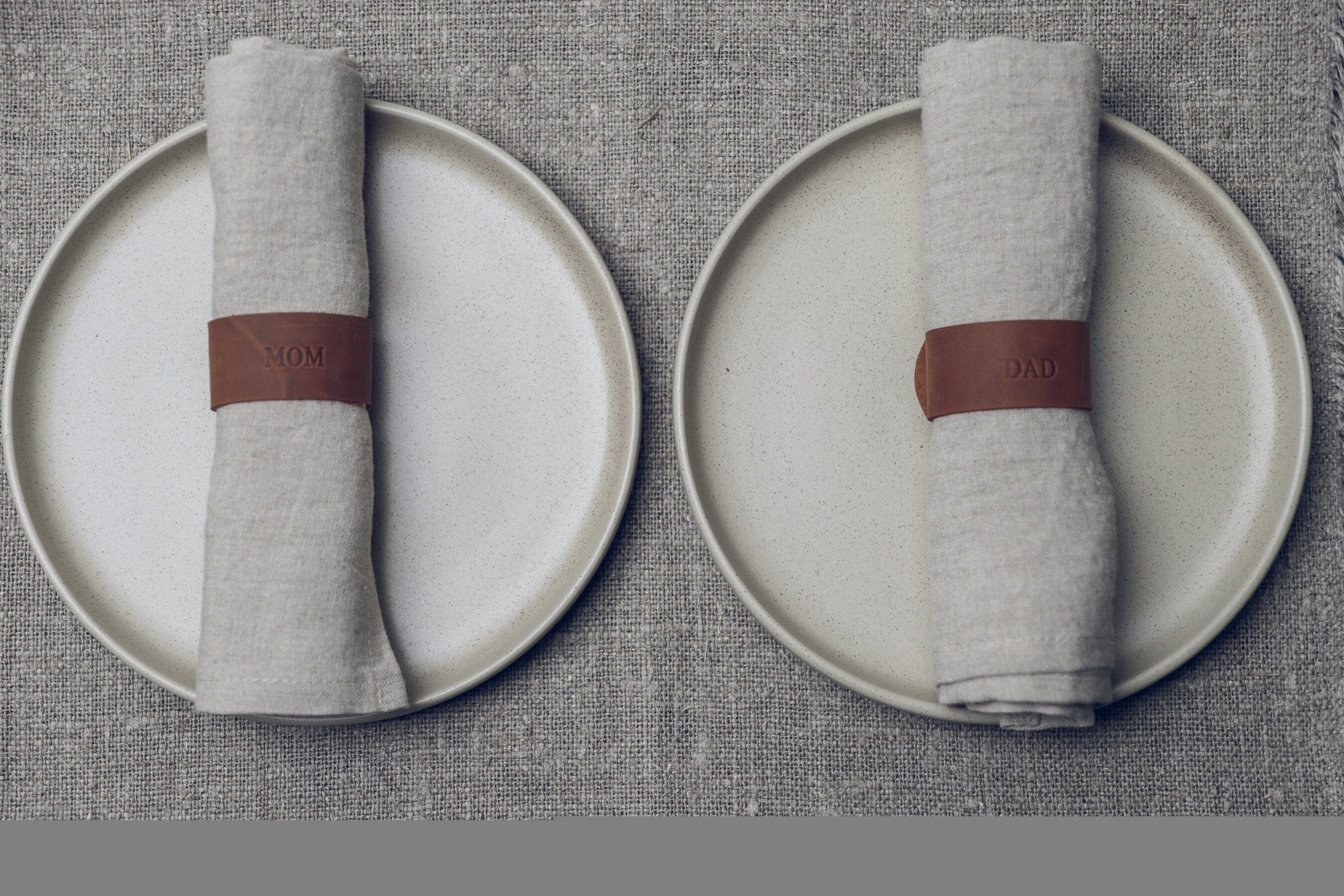 Gift Set of 6 Linen Napkins with Leather Rings Old Linen Mill 