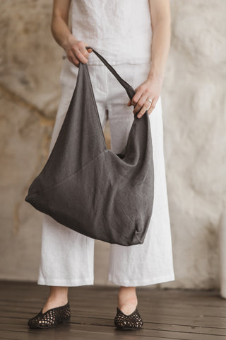 Grey Linen Tote Bag - Large Relaxed Shoulder Bag Tote bag Old Linen Mill