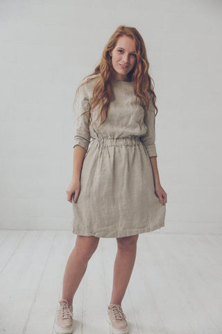 Half-Sleeve Linen Dress with Pockets Old Linen Mill 