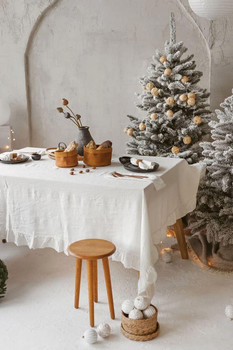 Handmade Christmas Linen Tablecloth Decor Old Linen Mill Ruby Red 140 x 170 cm; 55.1" x 67" 