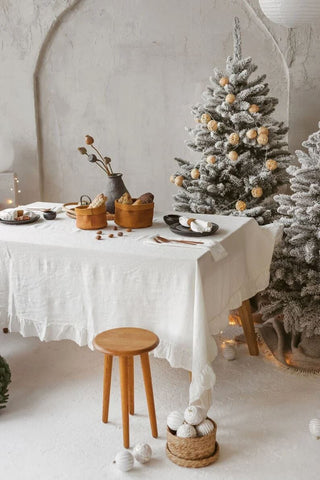 Handmade Christmas Linen Tablecloth Decor Old Linen Mill Ruby Red 140 x 170 cm; 55.1" x 67" 
