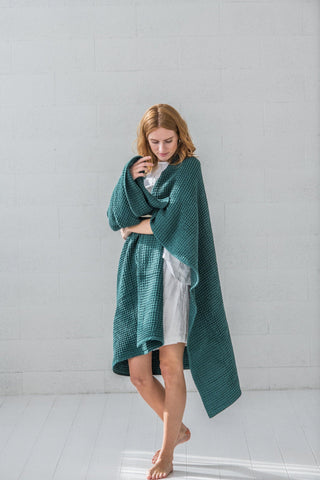 Handmade Cozy Waffle Throw Blanket Gift Idea Old Linen Mill 