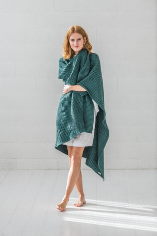 Handmade Cozy Waffle Throw Blanket Gift Idea Old Linen Mill Beige 100 x 180cm; 39.4" x 70.9" 