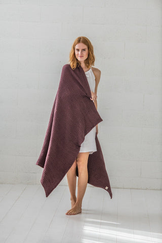 Handmade Cozy Waffle Throw Blanket Gift Idea Old Linen Mill Burgundy 100 x 180cm; 39.4" x 70.9" 