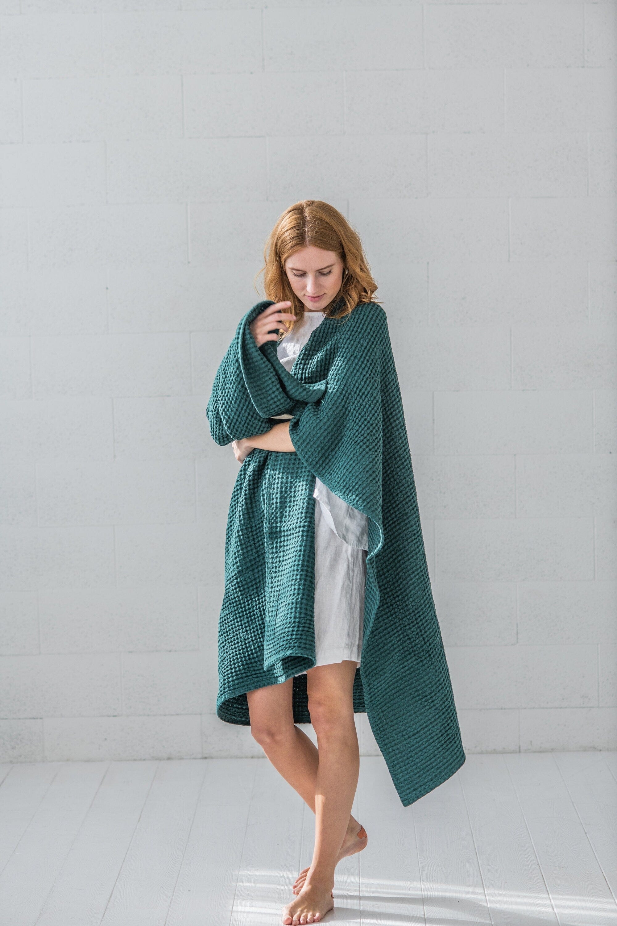 Handmade Gift Idea Cozy Linen Throw Blanket Old Linen Mill Green 100 x 150 cm; 39.4" x 59.1" 