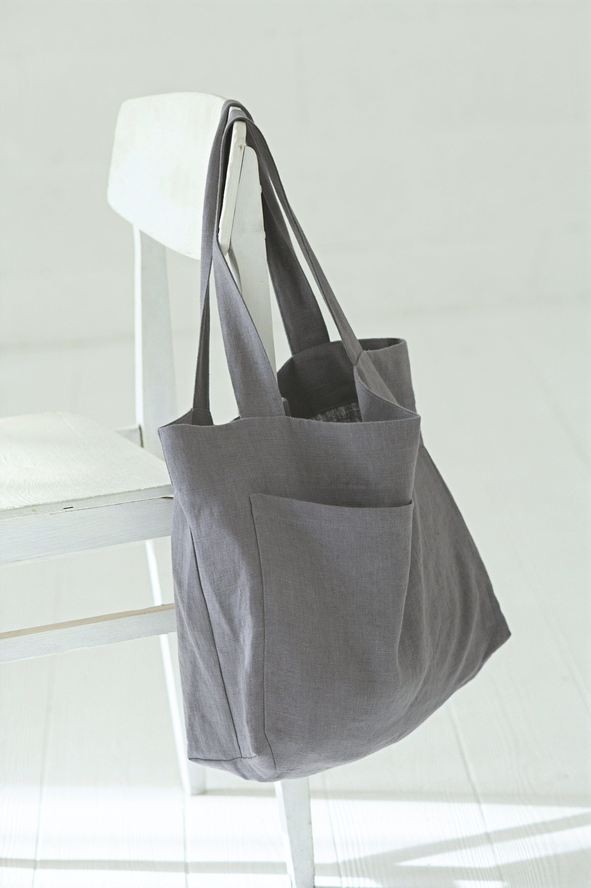 Handmade Heavy Linen Tote Bag Old Linen Mill Denim Cotton 