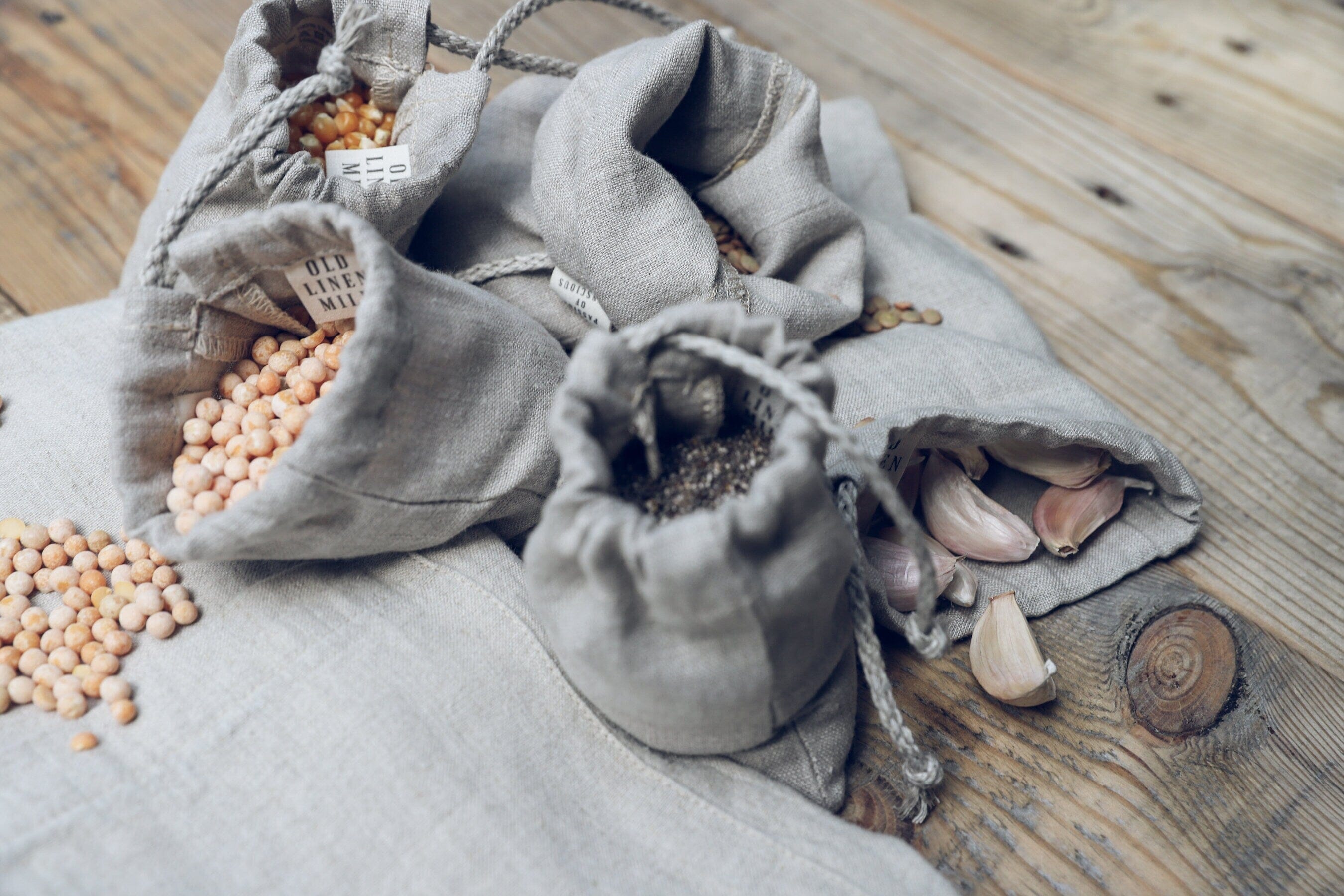 Handmade Linen Apron and Bags Gardening Set Old Linen Mill 