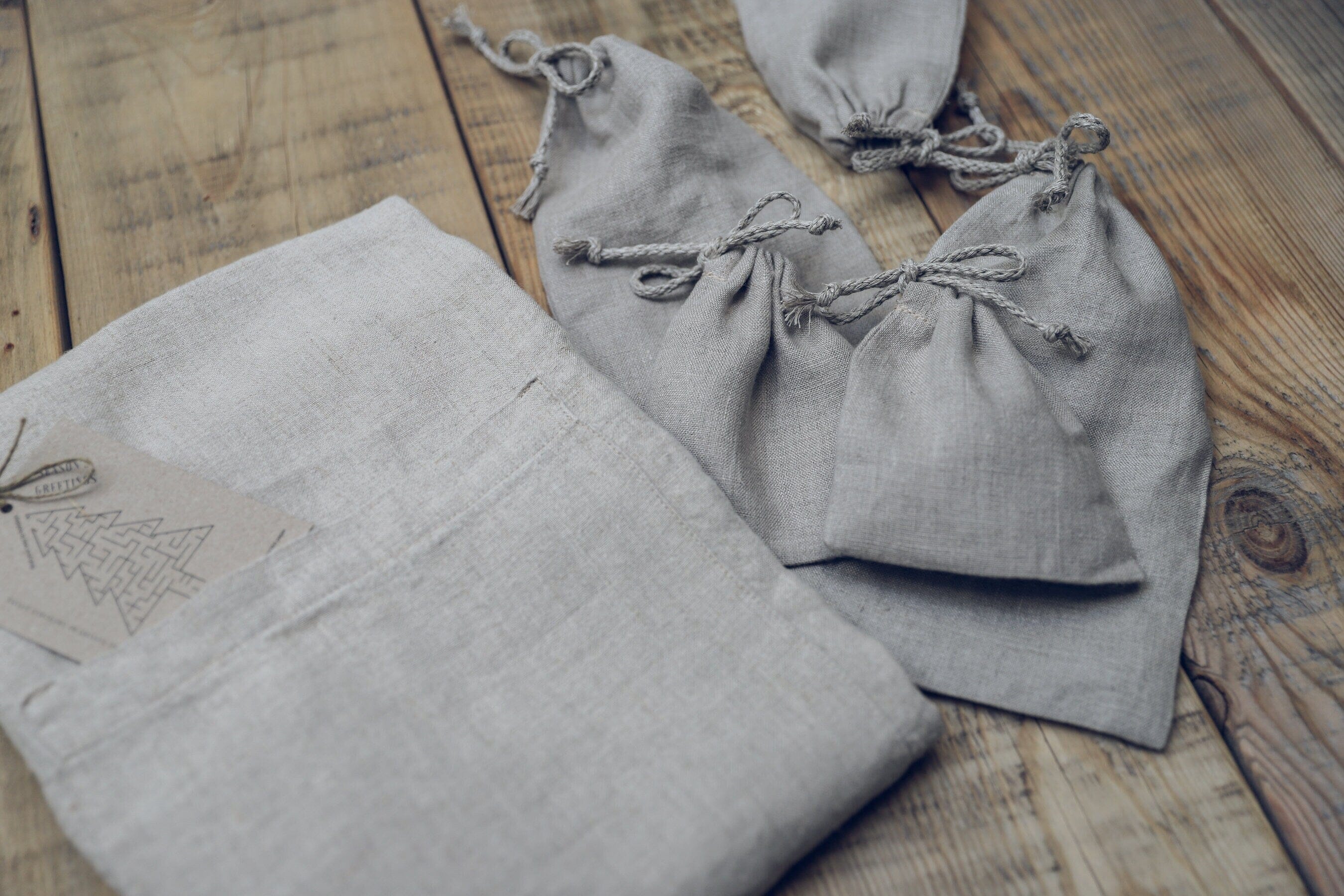 Handmade Linen Apron and Bags Gardening Set Old Linen Mill 