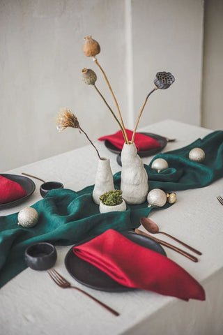 Handmade Linen Table Runner Gift Decor Old Linen Mill Dark Forest 43 x 150 cm; 17" x 59.1" 