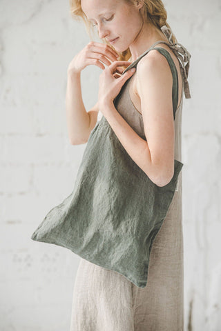 Handmade Linen Tote Bag Old Linen Mill Beige 