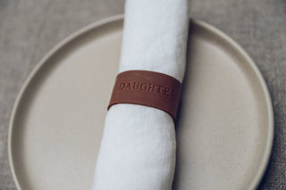 Handmade Sets of Personalized Leather Napkin Rings Old Linen Mill 