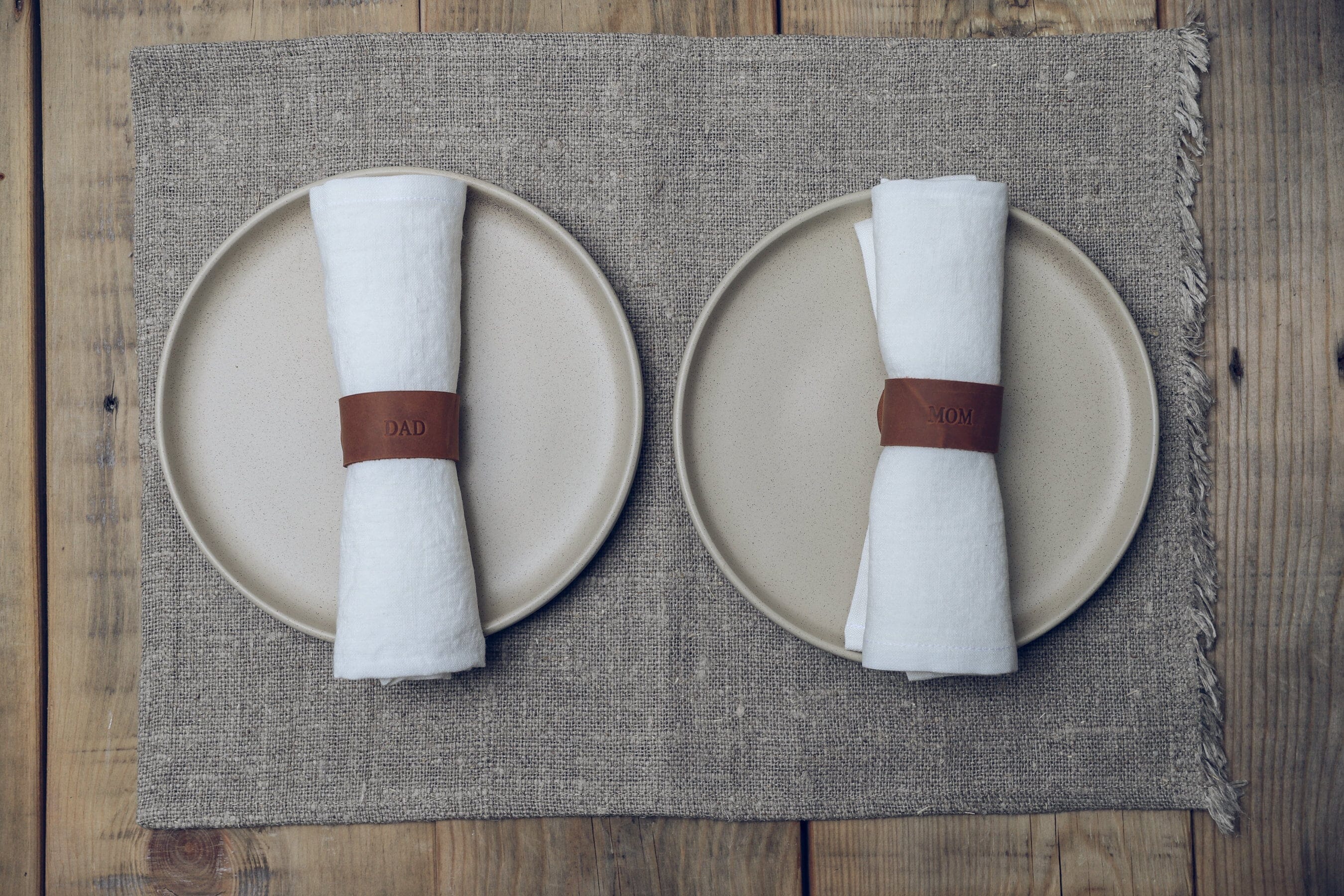 Handmade Sets of Personalized Leather Napkin Rings Old Linen Mill Set of 6 rings 