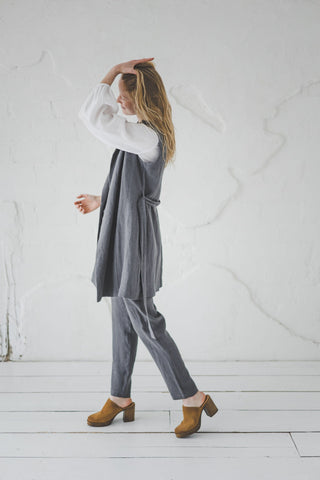 Heavy Linen Sleeveless Cardigan With Belt C17 Old Linen Mill