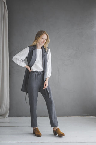 Heavy Linen Sleeveless Cardigan With Belt C17 Old Linen Mill