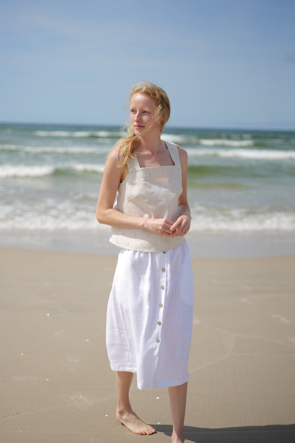 Heavy Linen Summer Midi Skirt Bloom SK03 Old Linen Mill