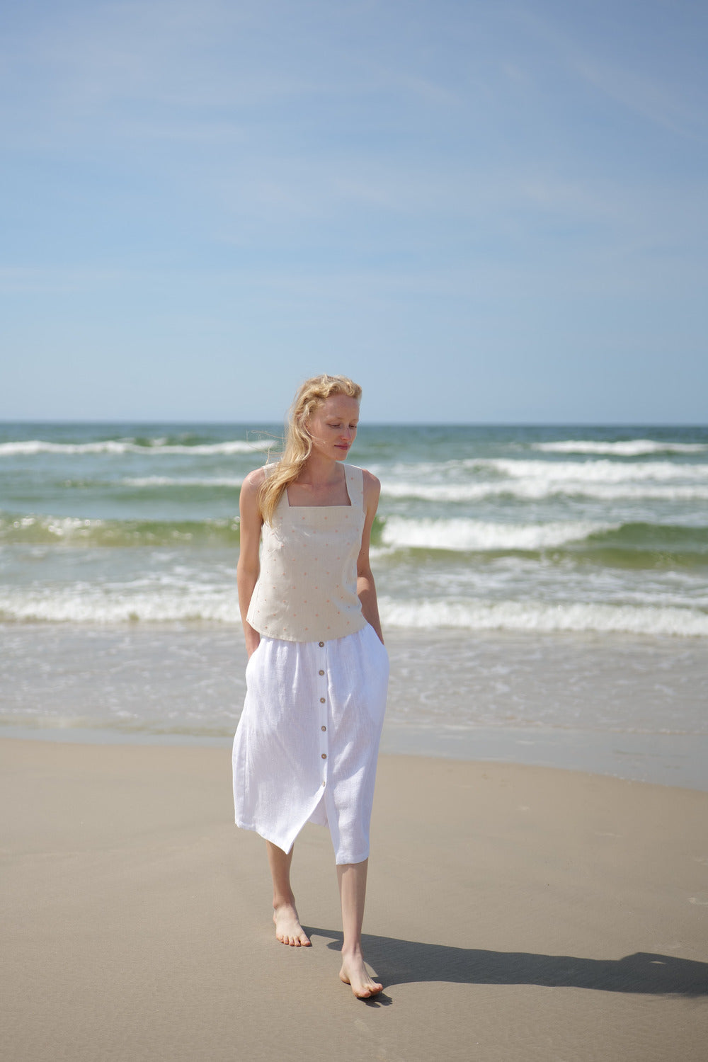 Heavy Linen Summer Midi Skirt Bloom SK03 Old Linen Mill