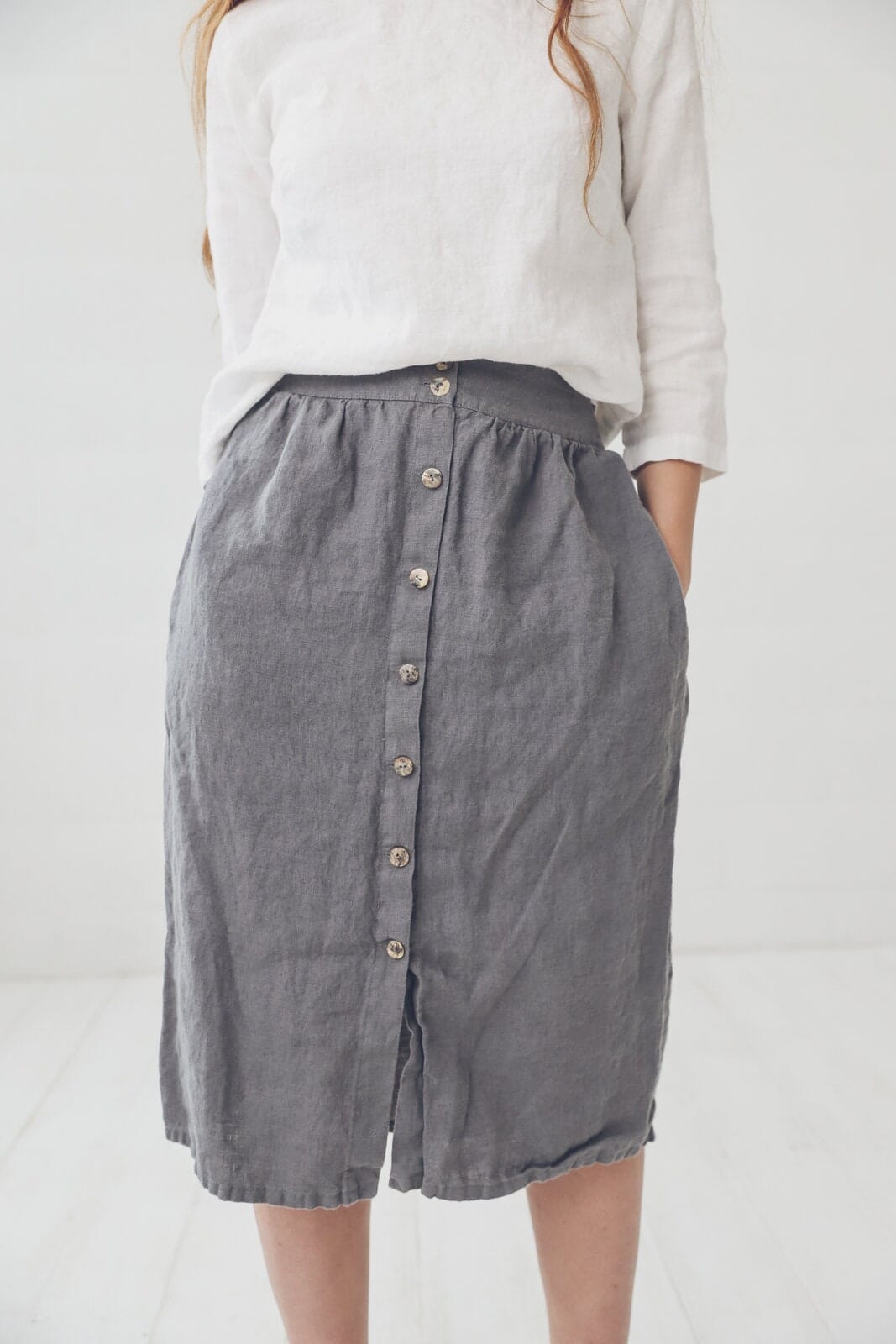 High Waist Linen Skirt Old Linen Mill 