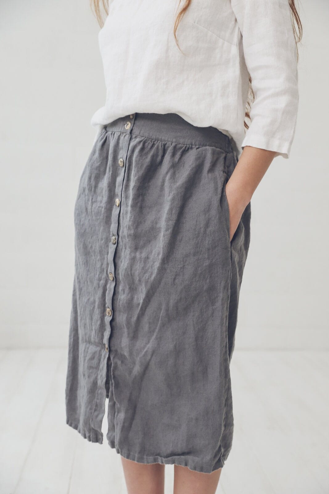High Waist Linen Skirt Old Linen Mill 