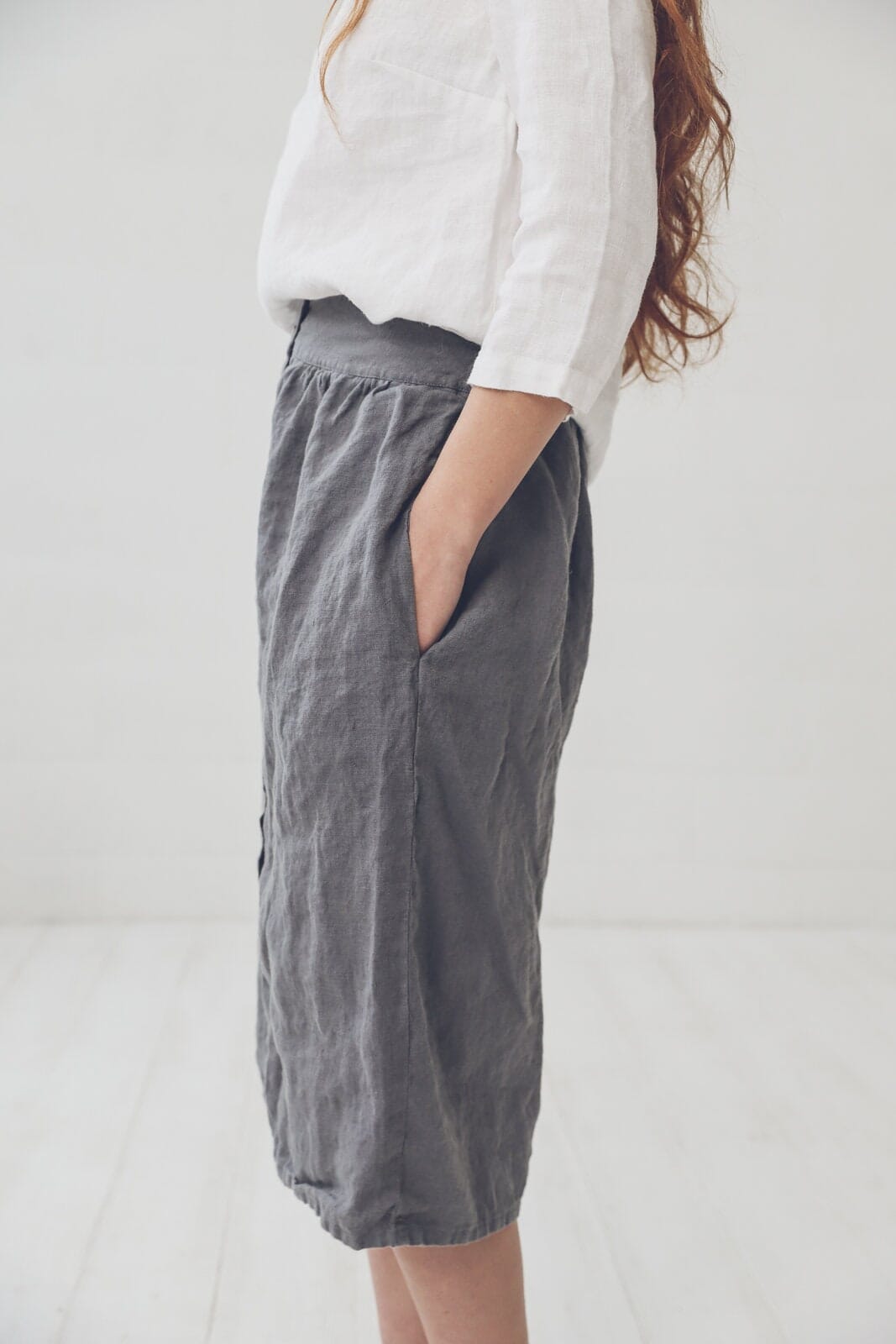 High Waist Linen Skirt Old Linen Mill 