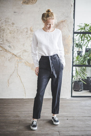 High-Waisted Linen Pants for Women Old Linen Mill Heavy Black XS 