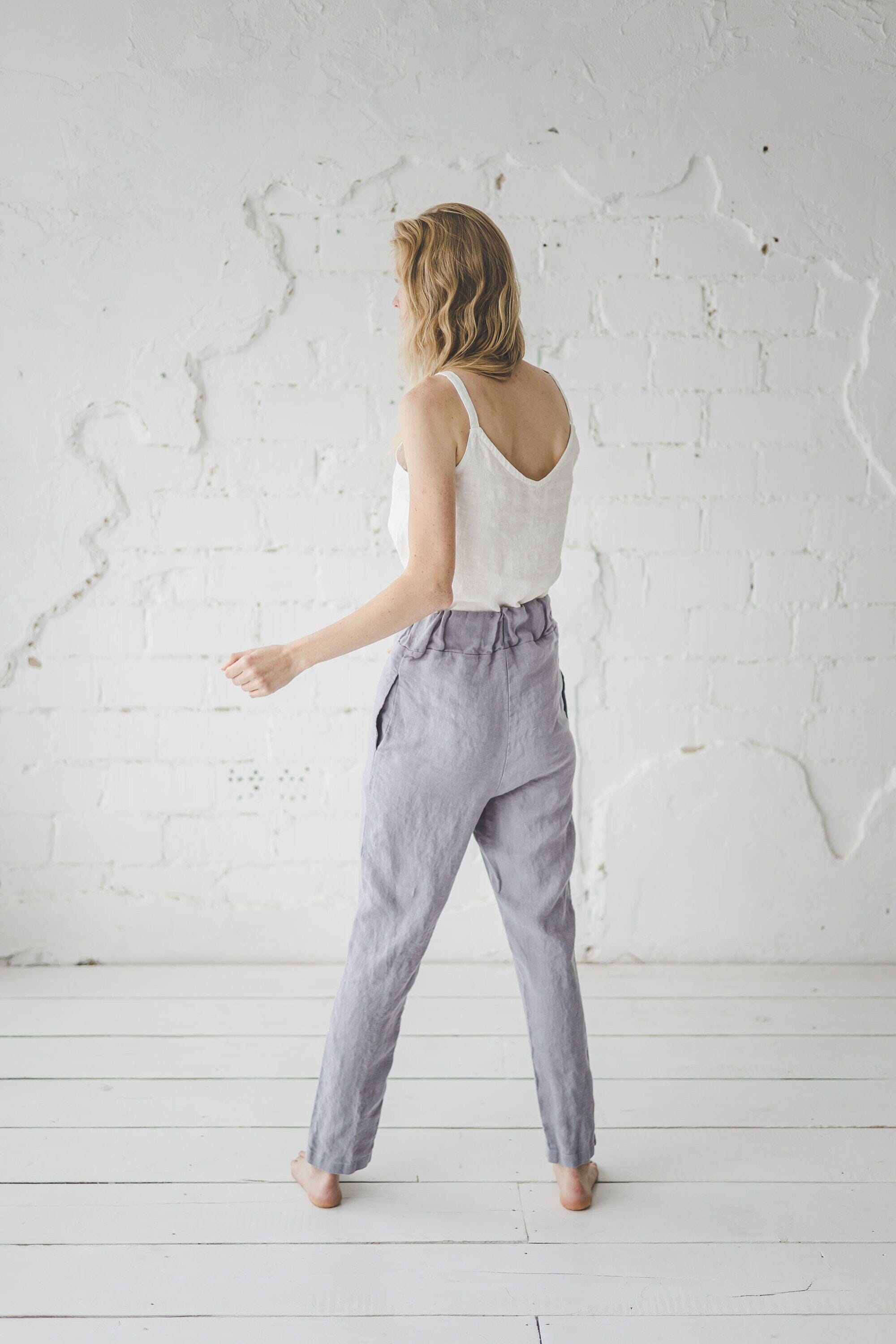 High Waisted Linen Pants with Belt Old Linen Mill 