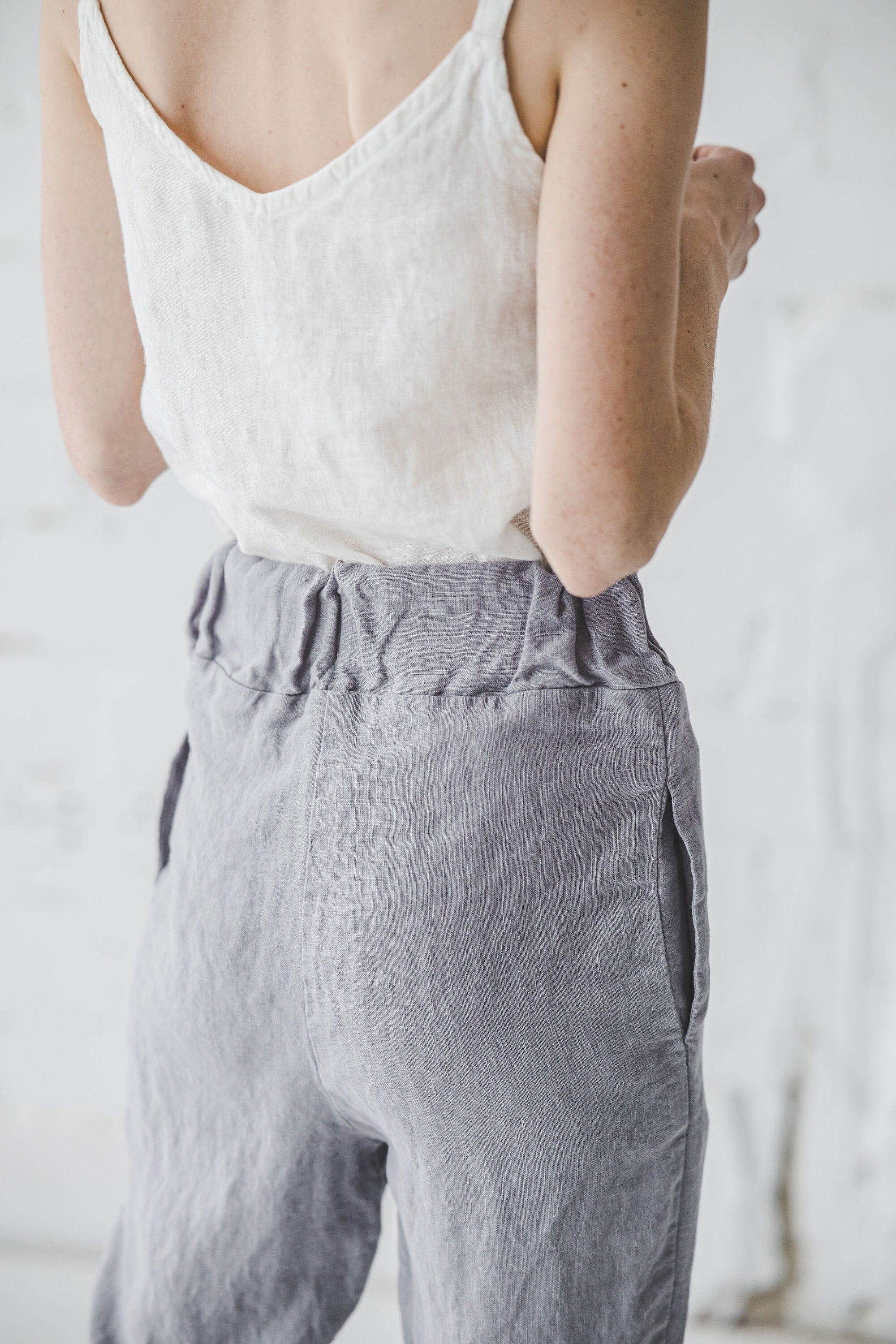 High Waisted Linen Pants with Belt Old Linen Mill 