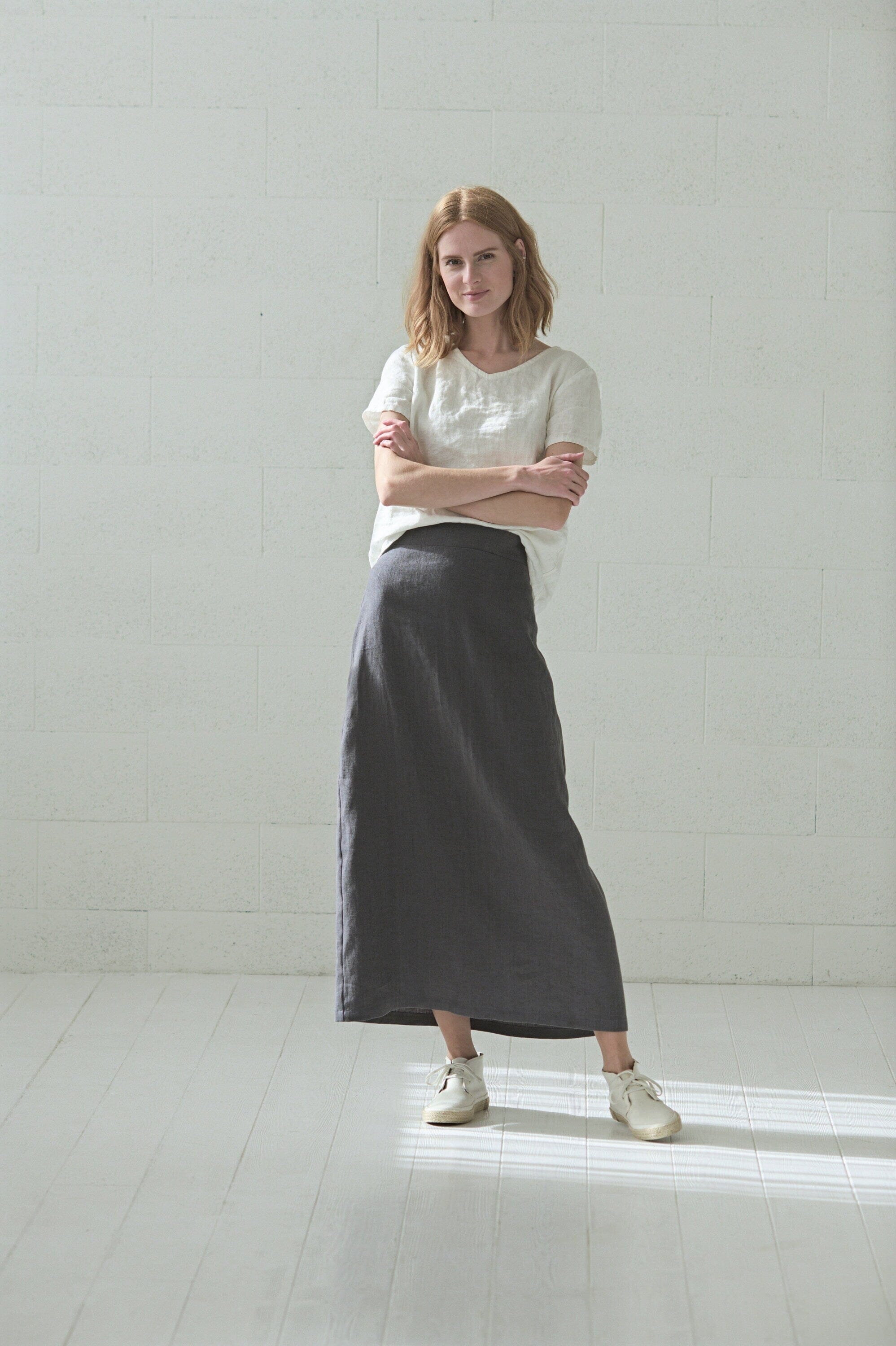 High-Waisted Long Linen Skirt Old Linen Mill 
