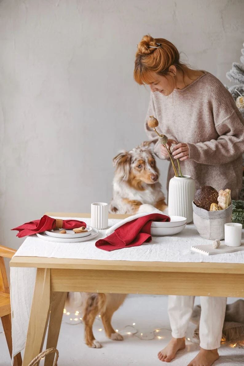 Home Kitchen Linen Storage Bag Old Linen Mill Natural Grey Stripes Natural Linen 