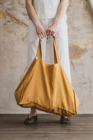 Honey Gold Linen Tote Bag – Reversible Market & Everyday Bag Tote bag Heavy Honey Gold Old Linen Mill