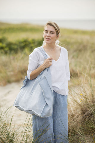 Ice Blue Linen Tote Bag Tote bag Ice Blue Old Linen Mill