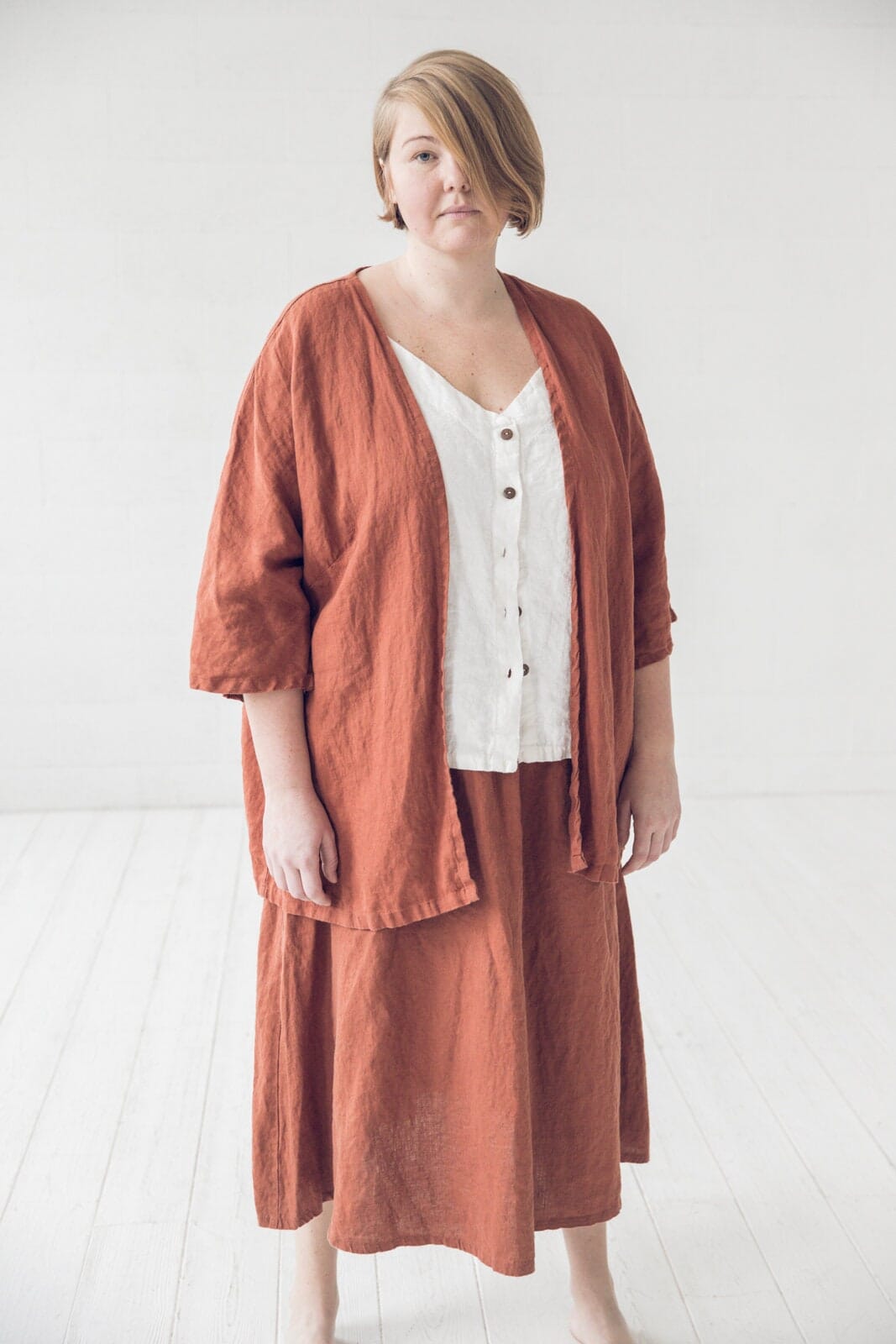 Kimono Linen Sleeves Jacket Old Linen Mill Small Grey Checks 3 XL / 4 XL 