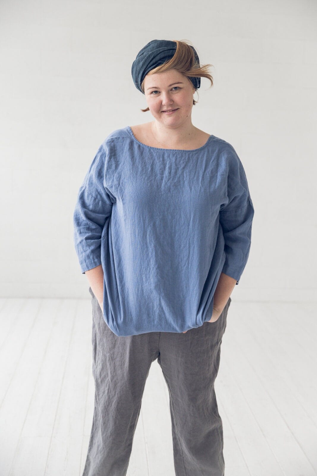 Kimono Linen Top Blouse Old Linen Mill Small Grey Checks 3 XL /4 XL 