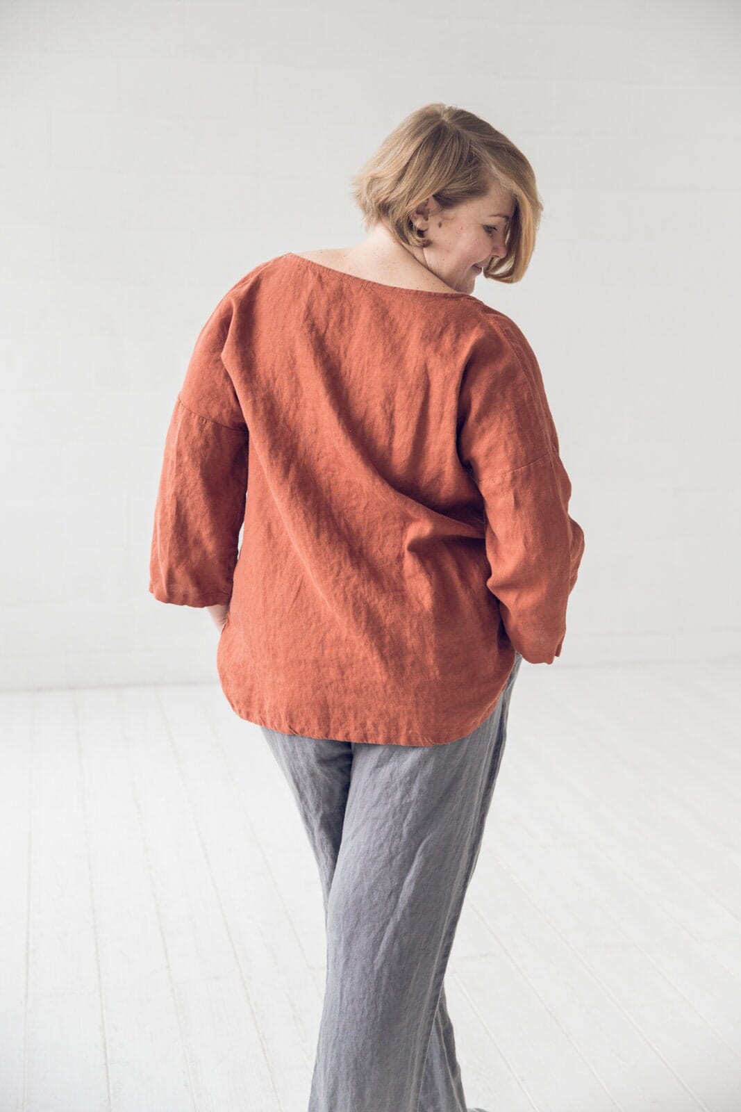 Kimono V-Neck Linen Top Blouse Old Linen Mill 