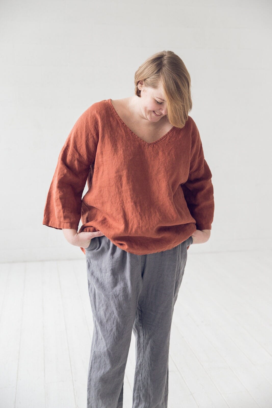 Kimono V-Neck Linen Top Blouse Old Linen Mill 