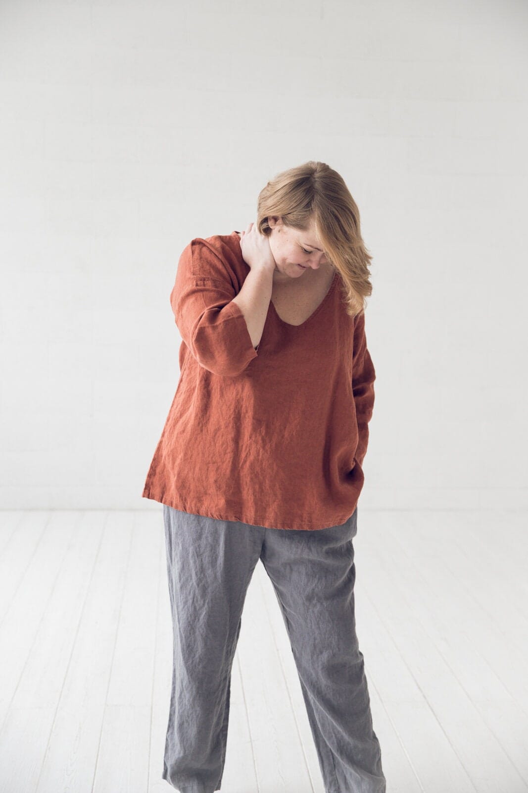 Kimono V-Neck Linen Top Blouse Old Linen Mill 