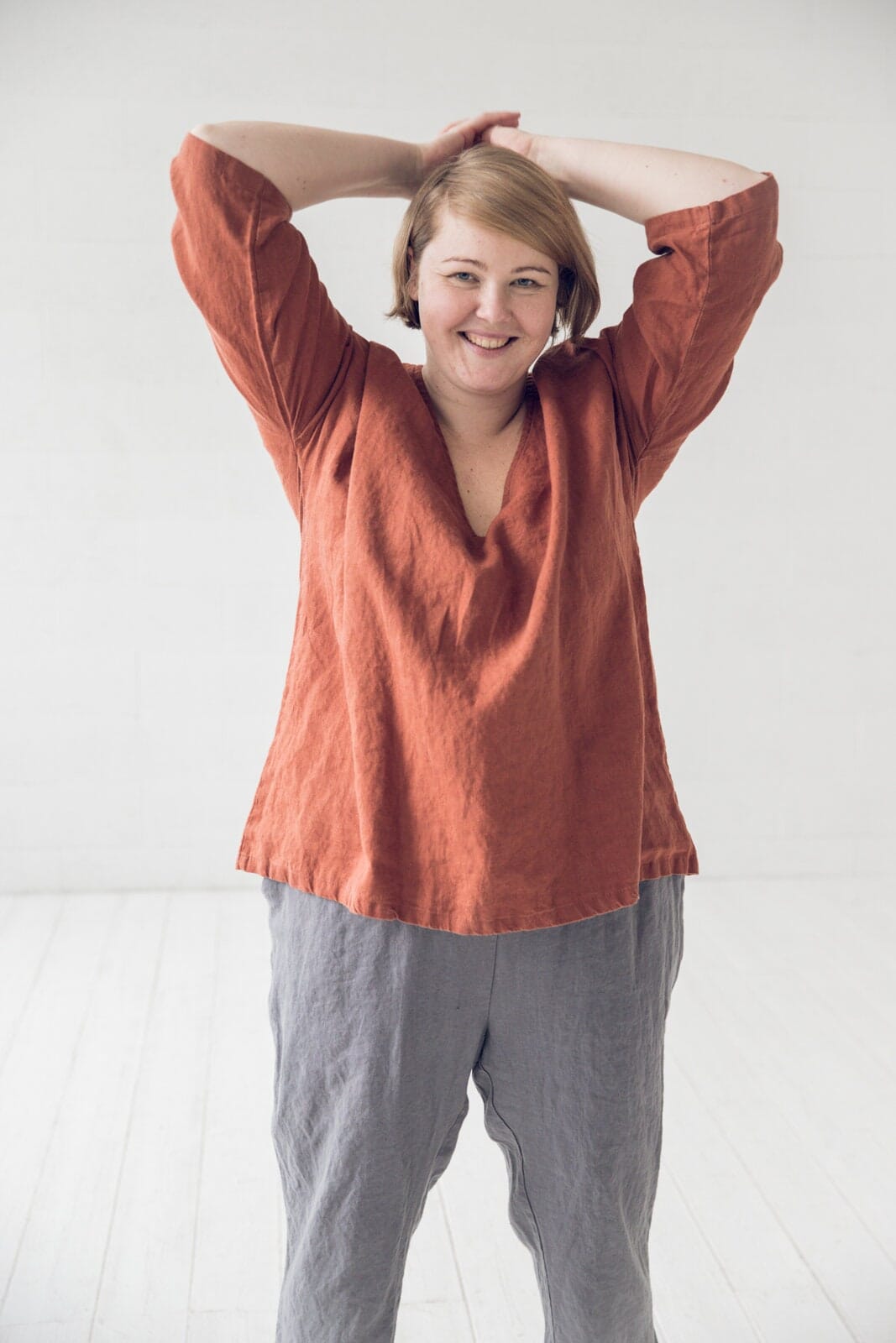 Kimono V-Neck Linen Top Blouse Old Linen Mill 