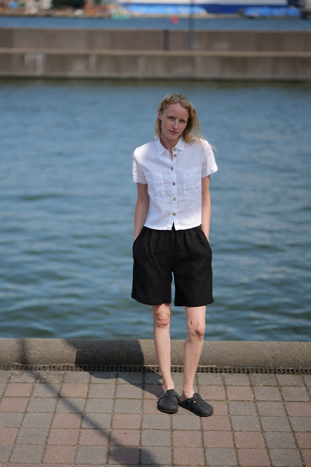 Light Linen Summer Shirt worn together with heavy linen shorts