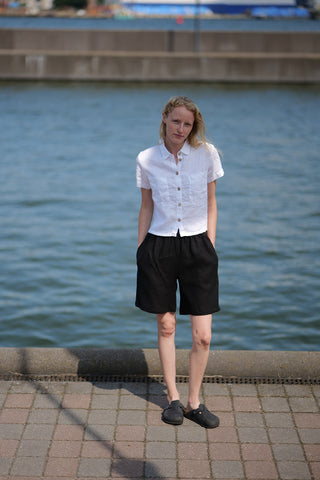 Light Linen Summer Shirt worn together with heavy linen shorts