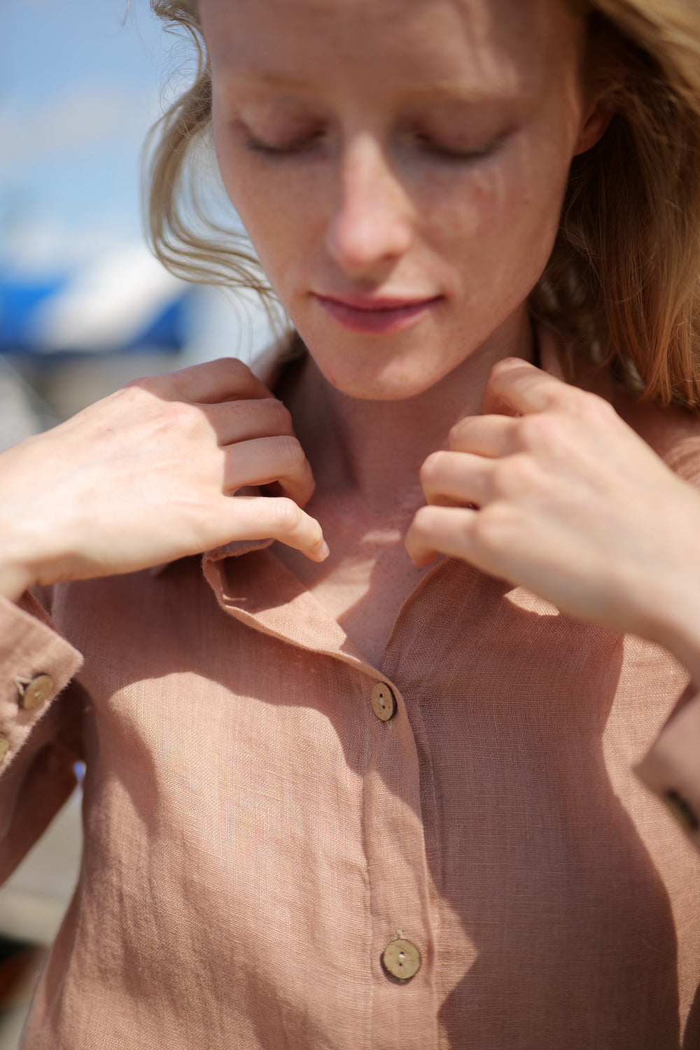 Gauze linen summer shirt close up picture