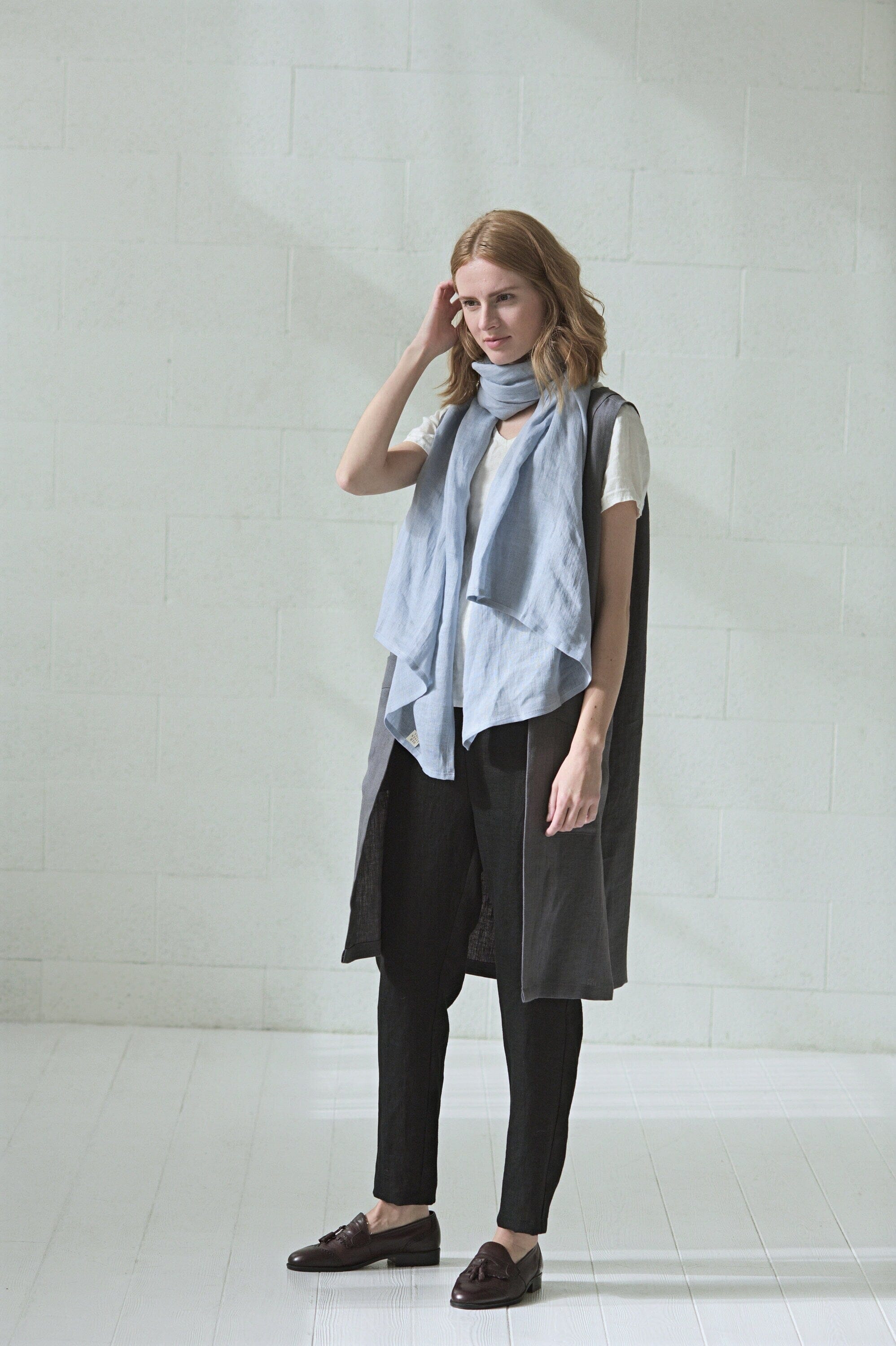 Linen Accessory Scarves Old Linen Mill Light Blue Set of two 