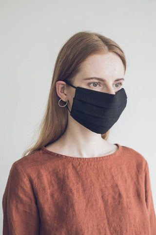 Linen Black Protective Washable Face Mask Old Linen Mill White 