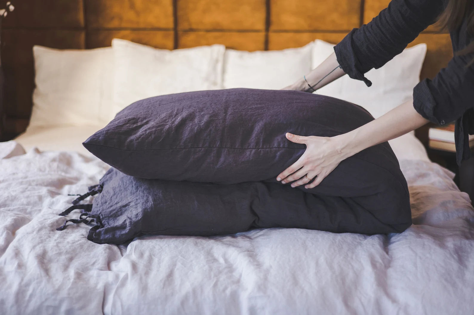 Linen Body Pillowcase with Ties In Various Colors Old Linen Mill