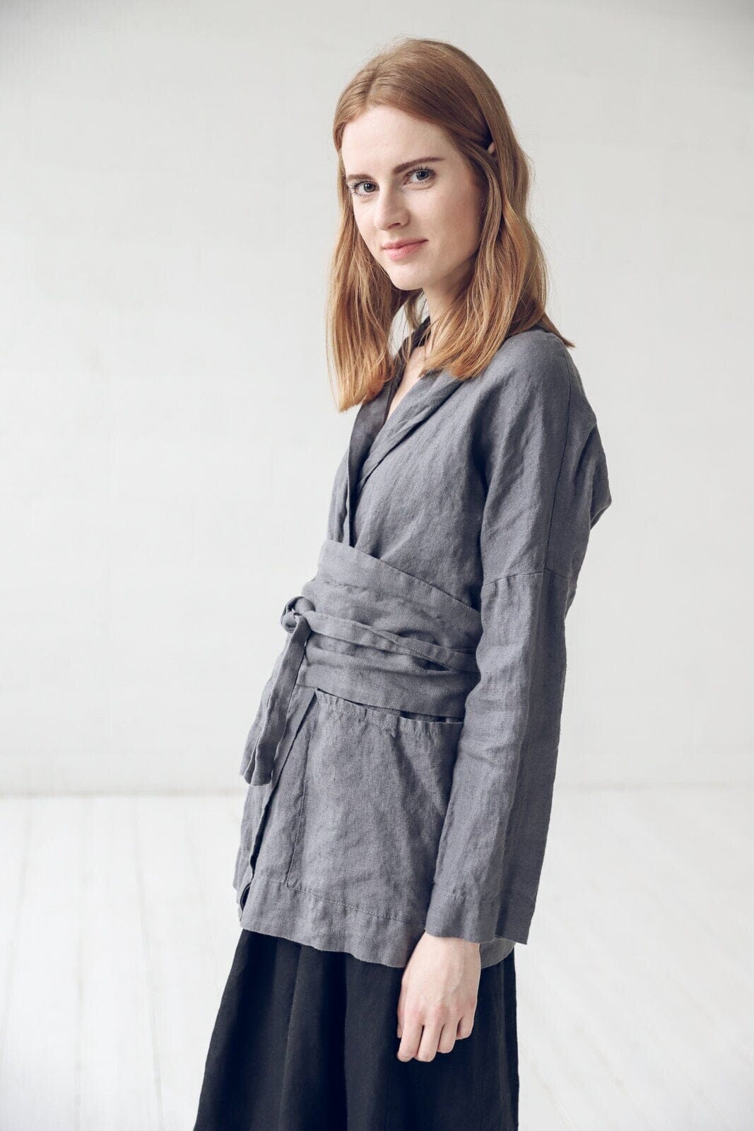 Linen Boho Jacket with Wide Belt Old Linen Mill 