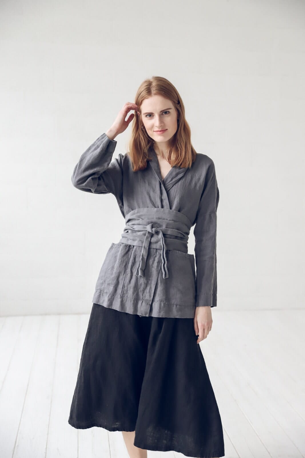 Linen Boho Jacket with Wide Belt Old Linen Mill 